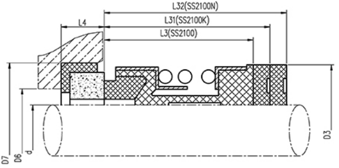 Drawing of John crane type 2100 elastomer bellow mechanical seal