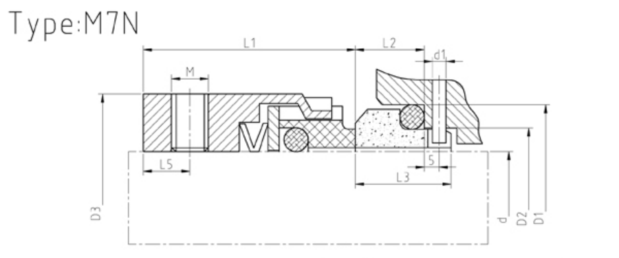 Drawing of M7N mechanical seal